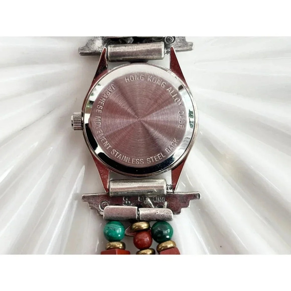 Thunderbird Beaded Silvermoon Vintage Sterling Adjustable Wristwatch 23mm Works! - Picture 6 of 10